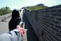 A Chinese woman on China Badaling Great Wall Royalty Free Stock Photo